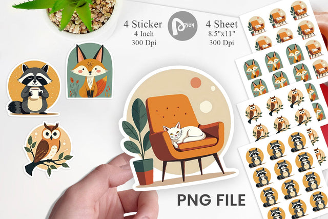 Retro Animal Charm Sticker Sublimation artnoy 
