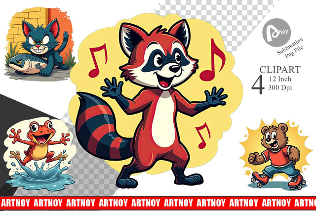 Retro Animal Rascals Clipart Sublimation artnoy 