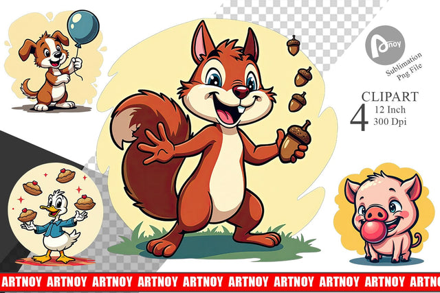 Retro Animal Rascals Clipart Sublimation artnoy 