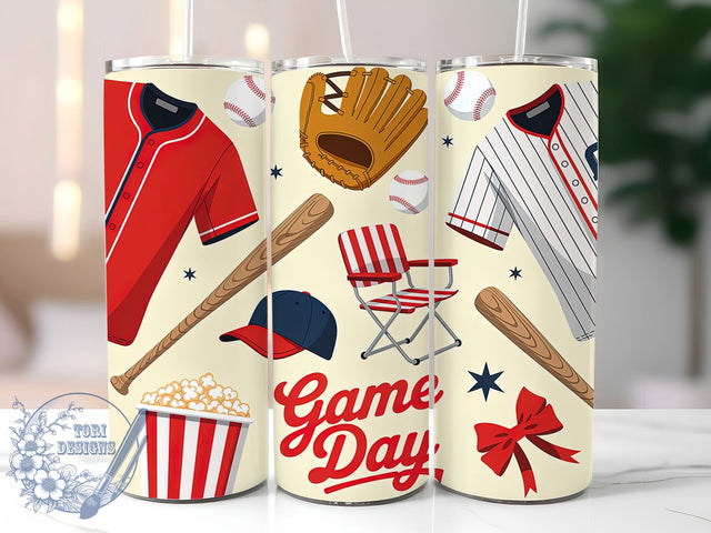 Retro Baseball Game Day 20oz Tumbler, Game Day Design, Sublimation Wrap, 20oz Tumbler Design, Sports Gift, PNG Tumbler Wrap, Baseball Theme Sublimation ToriDesigns 