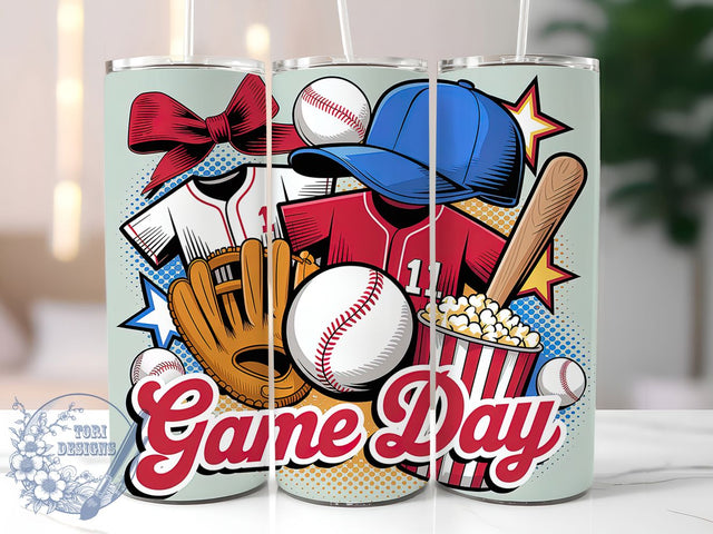 Retro Baseball Game Day 20oz Tumbler, Game Day Design, Sublimation Wrap, 20oz Tumbler Design, Sports Gift, PNG Tumbler Wrap, Baseball Theme Sublimation ToriDesigns 