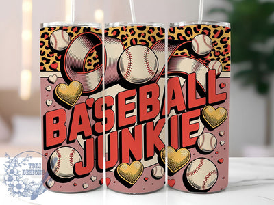 Retro Baseball Junkie 20oz Tumbler, Baseball Junkie Design, Sublimation Wrap, 20oz Tumbler Design, Sports Gift, PNG Tumbler Wrap, Baseball Theme Sublimation ToriDesigns 