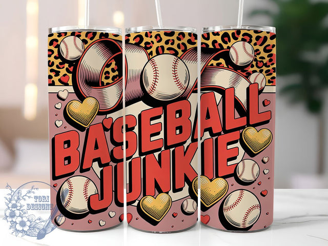 Retro Baseball Junkie 20oz Tumbler, Baseball Junkie Design, Sublimation Wrap, 20oz Tumbler Design, Sports Gift, PNG Tumbler Wrap, Baseball Theme Sublimation ToriDesigns 