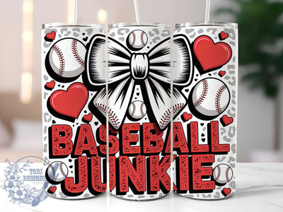 Retro Baseball Junkie 20oz Tumbler, Baseball Junkie Design, Sublimation Wrap, 20oz Tumbler Design, Sports Gift, PNG Tumbler Wrap, Baseball Theme Sublimation ToriDesigns 