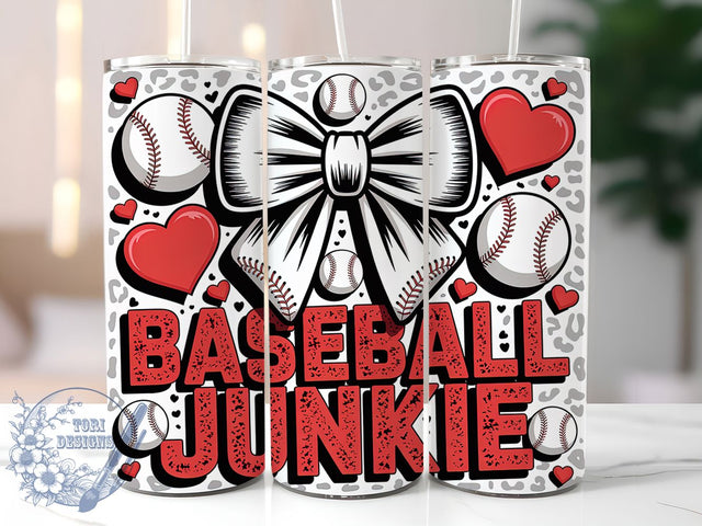 Retro Baseball Junkie 20oz Tumbler, Baseball Junkie Design, Sublimation Wrap, 20oz Tumbler Design, Sports Gift, PNG Tumbler Wrap, Baseball Theme Sublimation ToriDesigns 