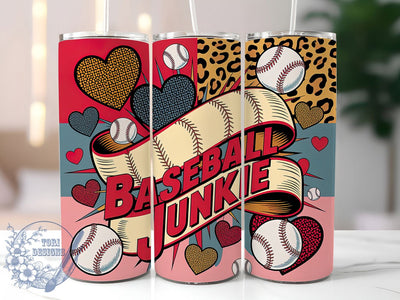 Retro Baseball Junkie 20oz Tumbler, Baseball Junkie Design, Sublimation Wrap, 20oz Tumbler Design, Sports Gift, PNG Tumbler Wrap, Baseball Theme Sublimation ToriDesigns 