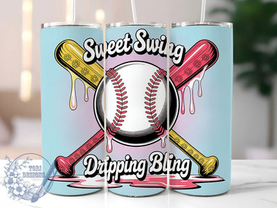Retro Baseball Sweet Swing 20oz Tumbler, Sweet Swing Design, Dripping Bling Wrap, Sublimation Wrap, 20oz Tumbler Design, PNG Tumbler Wrap, Baseball Theme Sublimation ToriDesigns 