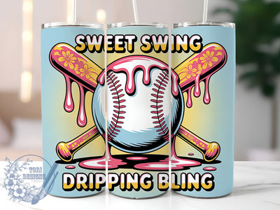Retro Baseball Sweet Swing 20oz Tumbler, Sweet Swing Design, Dripping Bling Wrap, Sublimation Wrap, 20oz Tumbler Design, PNG Tumbler Wrap, Baseball Theme Sublimation ToriDesigns 