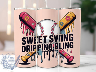 Retro Baseball Sweet Swing 20oz Tumbler, Sweet Swing Design, Dripping Bling Wrap, Sublimation Wrap, 20oz Tumbler Design, PNG Tumbler Wrap, Baseball Theme Sublimation ToriDesigns 