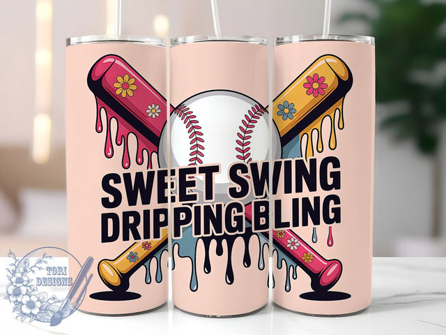 Retro Baseball Sweet Swing 20oz Tumbler, Sweet Swing Design, Dripping Bling Wrap, Sublimation Wrap, 20oz Tumbler Design, PNG Tumbler Wrap, Baseball Theme Sublimation ToriDesigns 