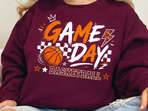Retro Basketball Game Day PNG, Checkered Lightning Bolt T-Shirt Desig SVG DesignDestine 