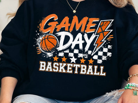 Retro Basketball Game Day PNG, Checkered Lightning Bolt T-Shirt Desig SVG DesignDestine 