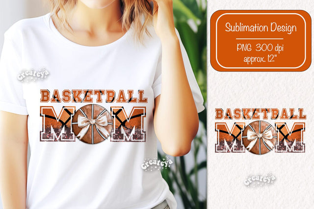 Retro Basketball quote Basketball Mom sublimation t-shirt design Basketball and Bows png Coquette Sublimation Createya Design 