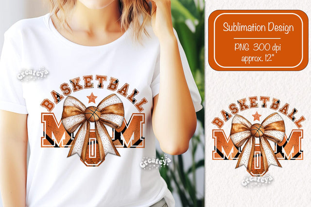 Retro Basketball quote Basketball Mom sublimation t-shirt design Basketball and Bows png Coquette Sublimation Createya Design 
