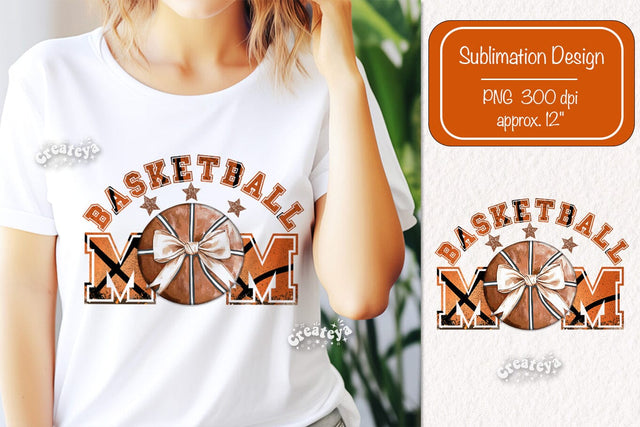 Retro Basketball quote Basketball Mom sublimation t-shirt design Basketball and Bows png Coquette Sublimation Createya Design 