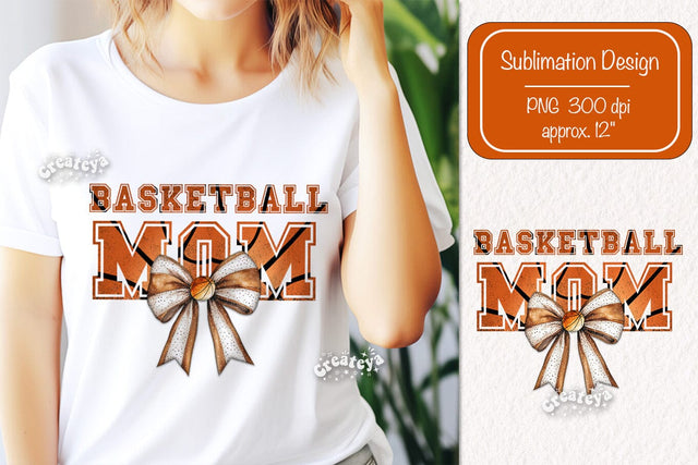 Retro Basketball quote Basketball Mom sublimation t-shirt design Basketball and Bows png Coquette Sublimation Createya Design 