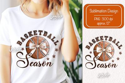 Retro Basketball quote Basketball season sublimation t-shirt design Basketball and Bows png Coquette Sublimation Createya Design 