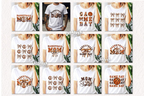 Retro Basketball quote Bundle Basketball mom sublimation t-shirt design Basketball and Bows png Coquette Sublimation Createya Design 
