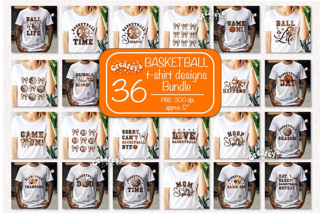 Retro Basketball quote Bundle Basketball mom sublimation t-shirt design Basketball and Bows png Coquette Sublimation Createya Design 