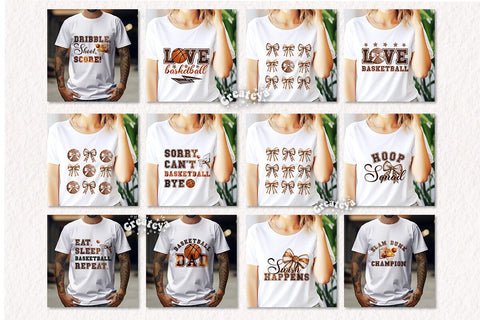 Retro Basketball quote Bundle Basketball mom sublimation t-shirt design Basketball and Bows png Coquette Sublimation Createya Design 