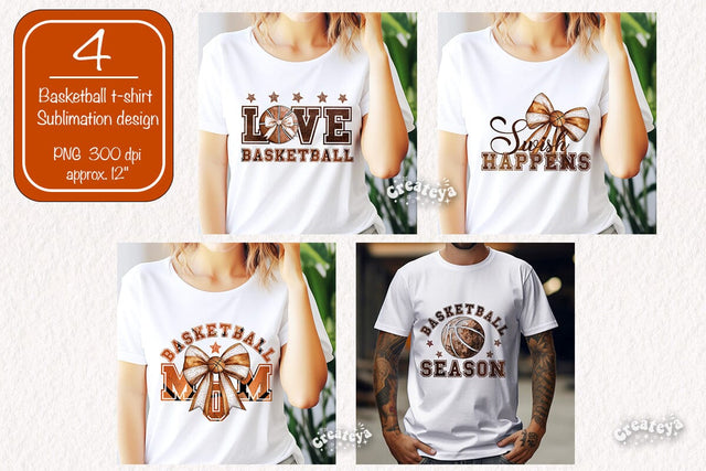 Retro Basketball quote Bundle sublimation t-shirt design Basketball mom Love Basketball and Bows png Sublimation Createya Design 