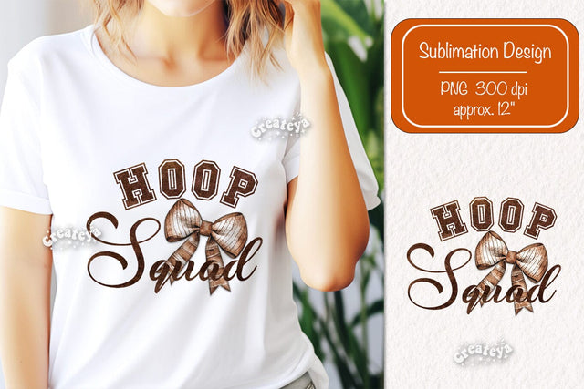 Retro Basketball quote Hoop squad sublimation t-shirt design Basketball and Bows png Coquette Sublimation Createya Design 
