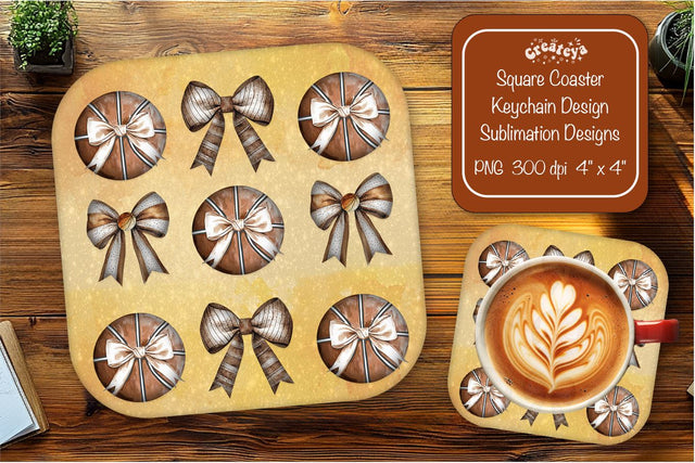 Retro Basketball Square coaster png Bow sublimation designs Square coaster Sublimation Createya Design 
