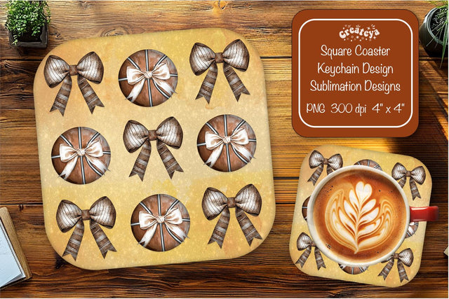 Retro Basketball Square coaster png Bow sublimation designs Square coaster Sublimation Createya Design 