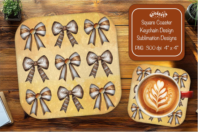 Retro Basketball Square coaster png Bow sublimation designs Square coaster Sublimation Createya Design 