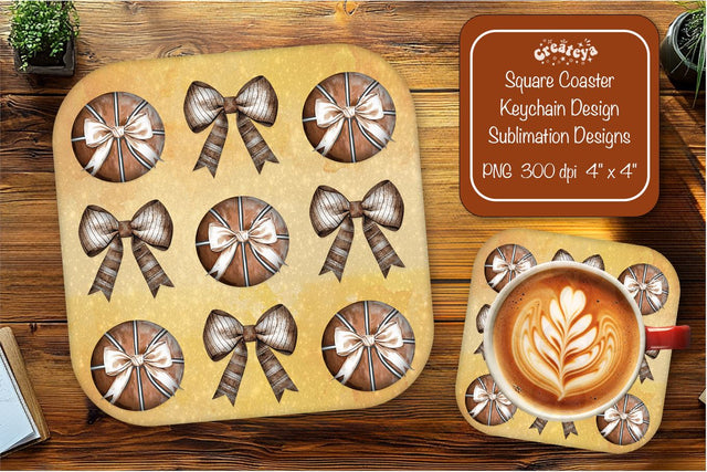 Retro Basketball Square coaster png Bow sublimation designs Square coaster Sublimation Createya Design 