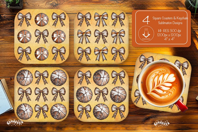 Retro Basketball Square coaster png sublimation designs Square coaster Sublimation Createya Design 