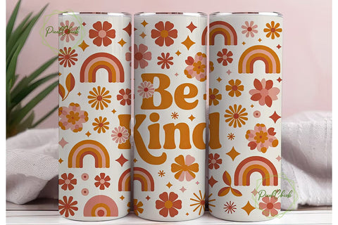 Retro Be Kind Floral 20oz Tumbler Wrap Sublimation PixelChick 