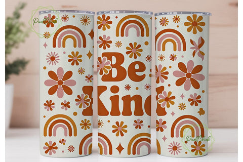 Retro Be Kind Floral 20oz Tumbler Wrap Sublimation PixelChick 
