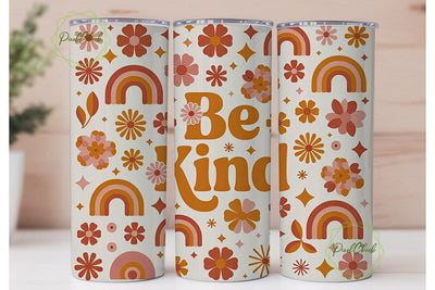 Retro Be Kind Floral 20oz Tumbler Wrap Sublimation PixelChick 