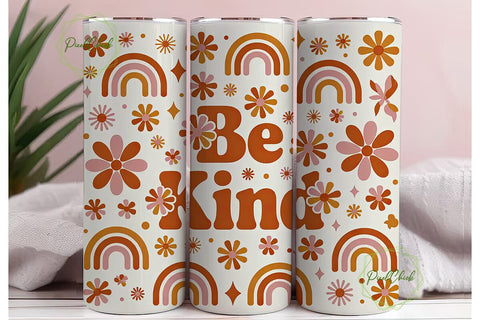 Retro Be Kind Floral 20oz Tumbler Wrap Sublimation PixelChick 