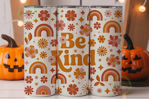 Retro Be Kind Floral 20oz Tumbler Wrap Sublimation PixelChick 