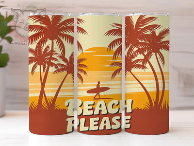 Retro Beach Poster 20oz Tumbler, Retro Beach Poster, Bold Vintage Graphic Style, Sublimation Tumbler Wrap, 20oz Tumbler, Fun Summer Gift, Bright Coastal Style Sublimation Lara' s Designs 