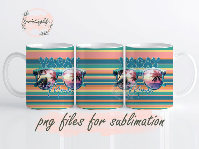 Retro Beach Sunglasses Vacay Mode Mug Wrap Design, Instant Digital Design Download Mug Wrap Design, Mug Design PNG Sublimation PrintingLife 