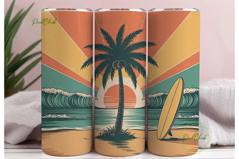 Retro Beach Sunset 20oz Tumbler Wrap Sublimation PixelChick 