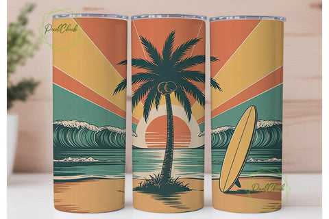Retro Beach Sunset 20oz Tumbler Wrap Sublimation PixelChick 