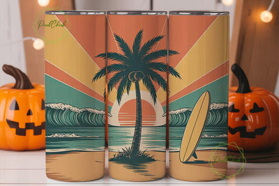Retro Beach Sunset 20oz Tumbler Wrap Sublimation PixelChick 