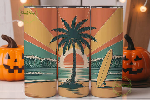 Retro Beach Sunset 20oz Tumbler Wrap Sublimation PixelChick 