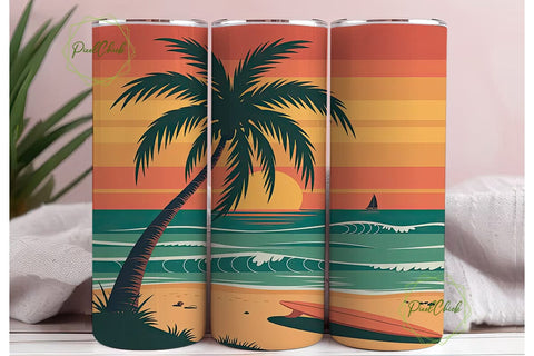 Retro Beach Sunset 20oz Tumbler Wrap Sublimation PixelChick 