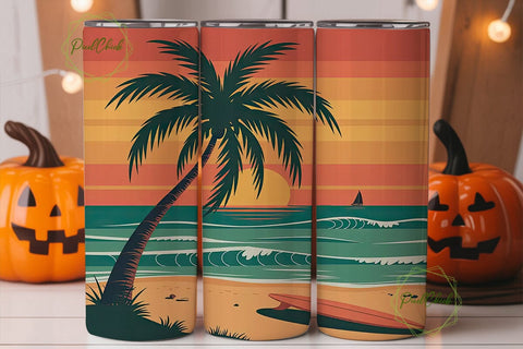 Retro Beach Sunset 20oz Tumbler Wrap Sublimation PixelChick 