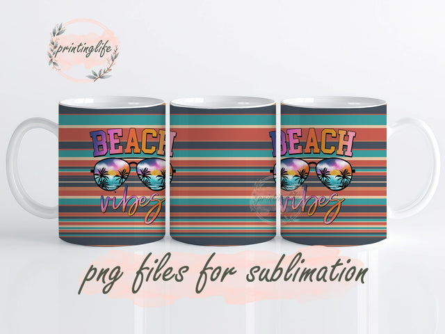 Retro Beach Vibes Sunglasses Vacation Mug Wrap Design, Instant Digital Design Download Mug Wrap Design, Mug Design PNG Sublimation PrintingLife 