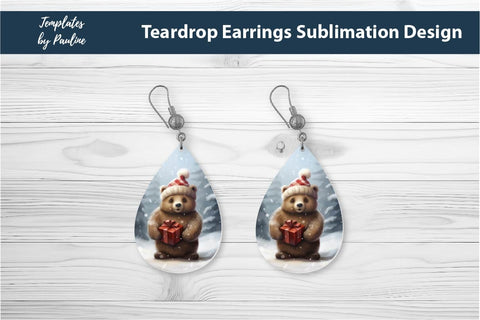 Retro Bear Christmas Earrings Sublimation Design Sublimation Templates by Pauline 