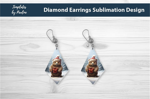 Retro Bear Christmas Earrings Sublimation Design Sublimation Templates by Pauline 
