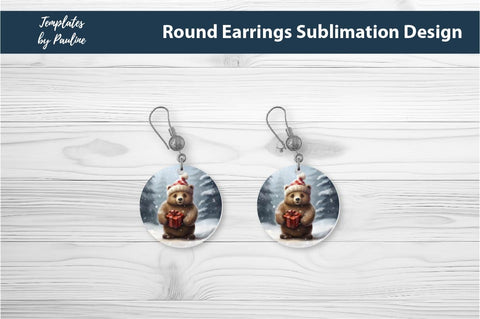 Retro Bear Christmas Earrings Sublimation Design Sublimation Templates by Pauline 