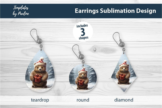 Retro Bear Christmas Earrings Sublimation Design Sublimation Templates by Pauline 