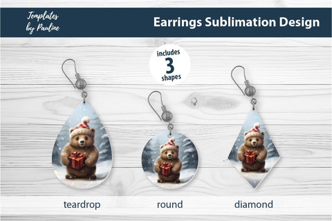 Retro Bear Christmas Earrings Sublimation Design Sublimation Templates by Pauline 